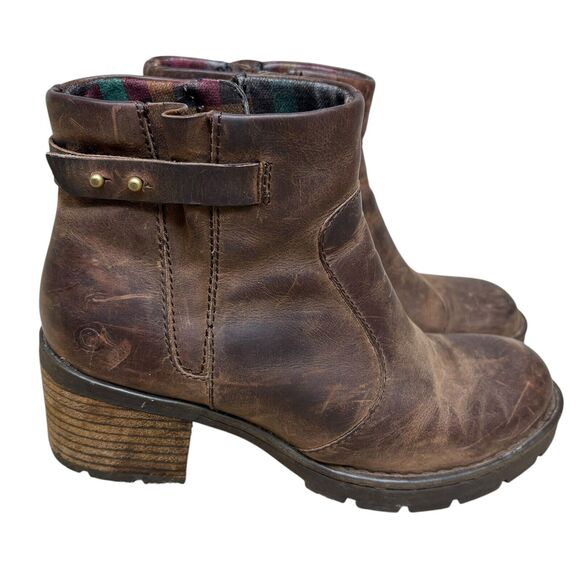 Born Womens Size 8 Nisbet Ankle Boots Brown Distressed Leather Chunky Heel Zip - Picture 1 of 8